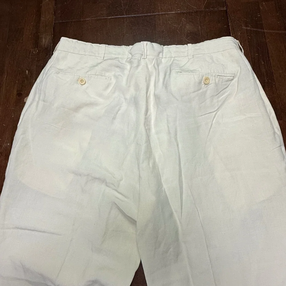 Polo Ralph Lauren Pants Fits 38/29 Cream Linen Silk Blend Flat Front Straight
